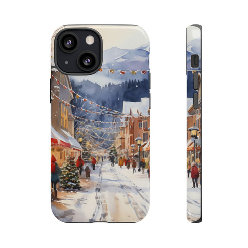 Bustling Victorian Christmas Market - Impact Resistant Phone Case iPhone 13 Mini Glossy